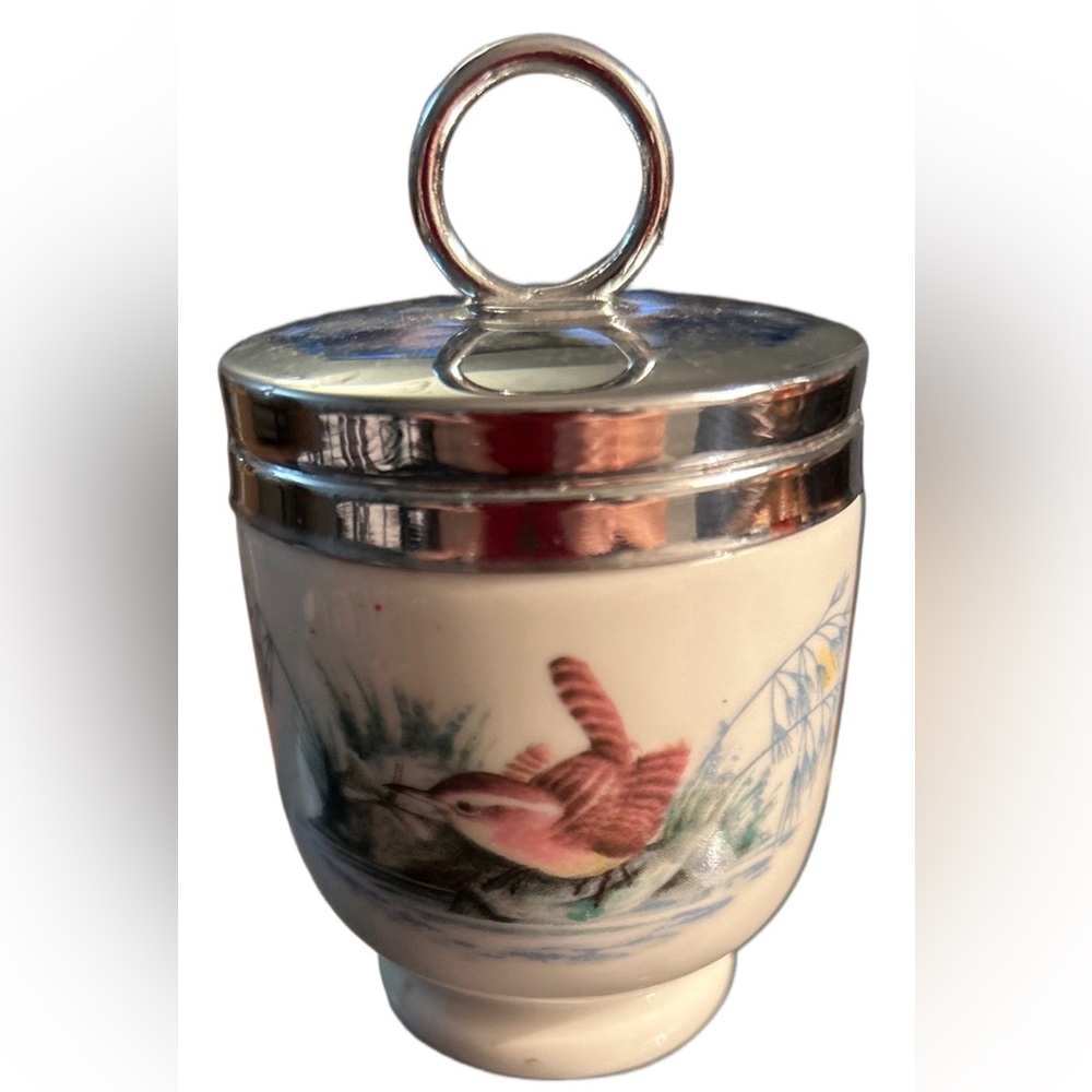 Vintage Royal Worcester Egg Coddler 2 1/2" tall Woodland Wren and Finch
